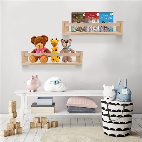 Nursery Book Shelves Set of 4,Wood Floating Nursery Shelves for Wall (Set of 4) - Picture 4 of 7